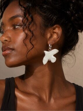 Glossy White Butterfly Hoop Earrings